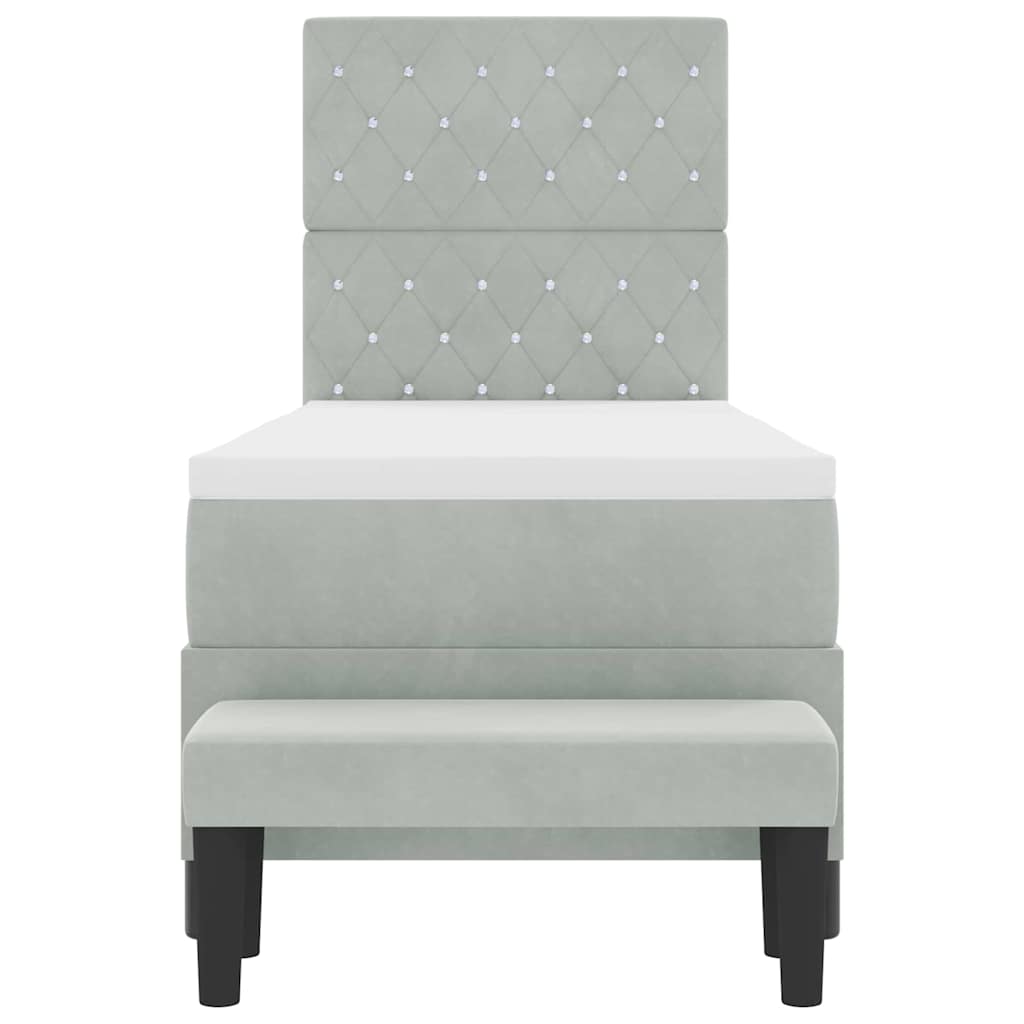 Boxspringbett mit Kissen mit Kopfteil Hellgrau 200 x 80 cm Samt