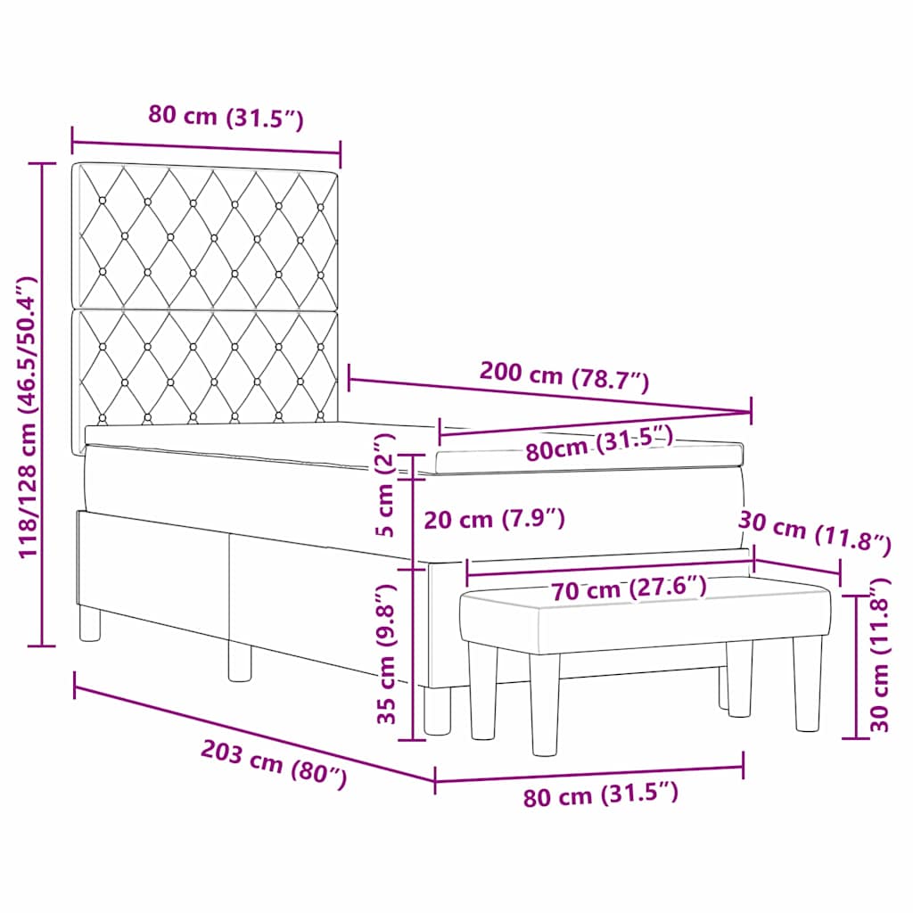 Boxspringbett mit Kopfteil Dunkelgrau 200 x 80 cm Samt
