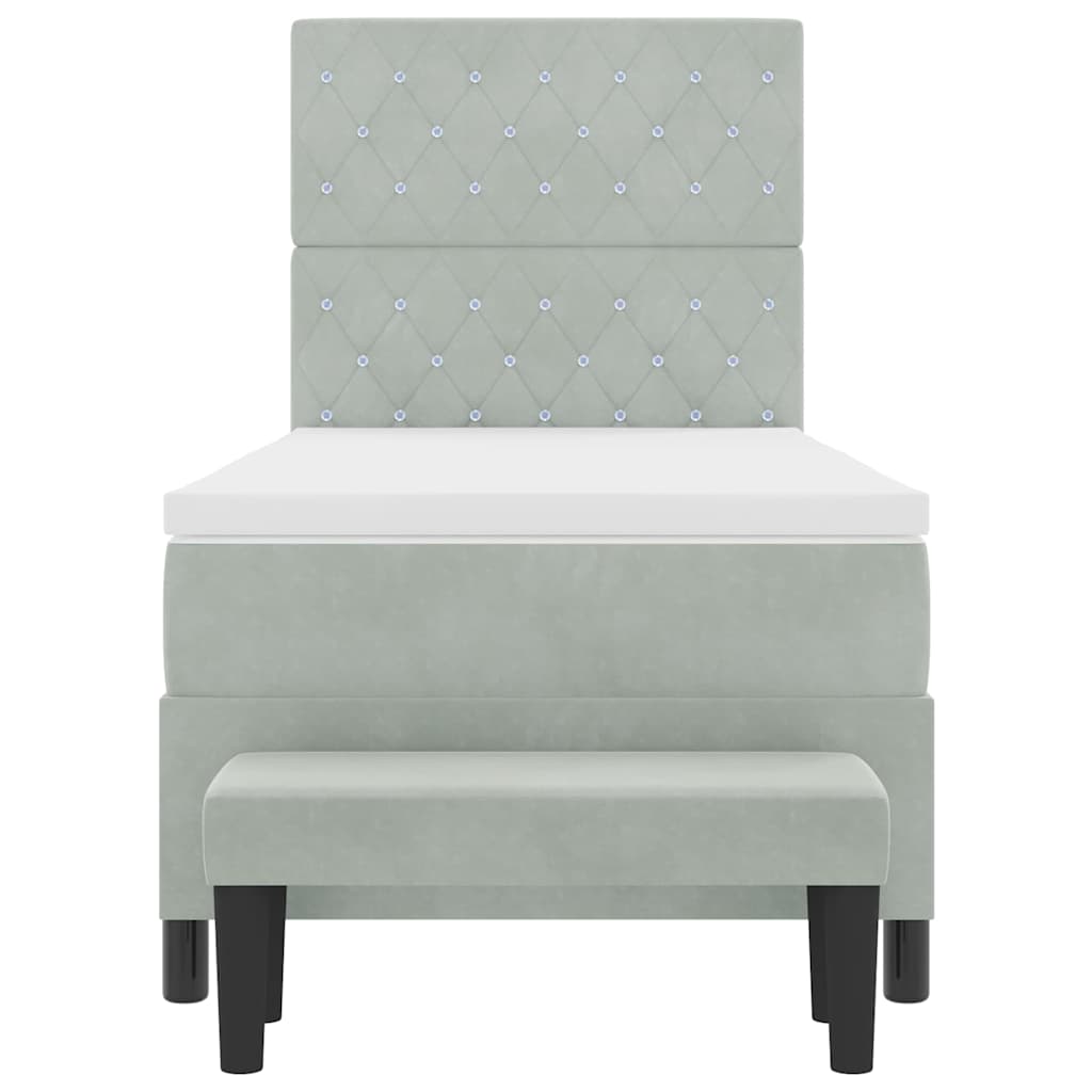 Boxspringbett mit Kopfteil Hellgrau 190 x 90 cm Samt