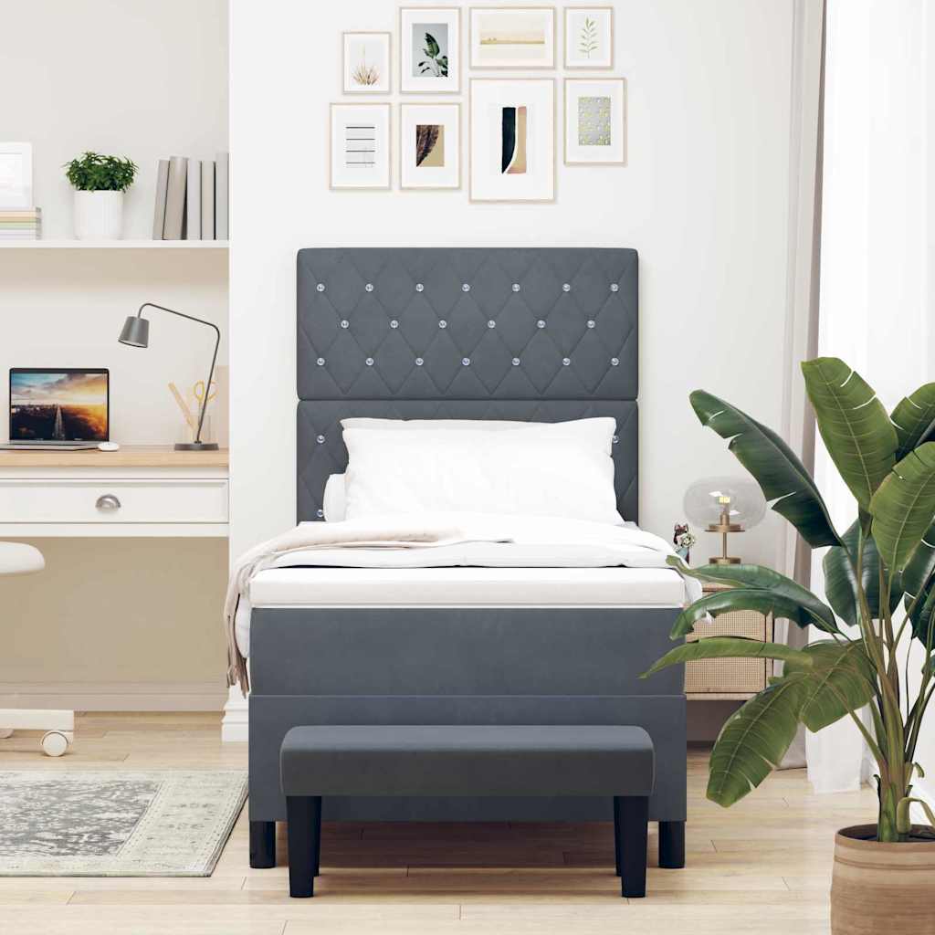 Boxspringbett mit Kopfteil Dunkelgrau 190 x 90 cm Samt