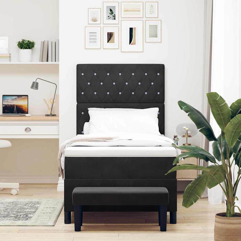 Boxspringbett mit Matratze Schwarz 90 x 190 cm Samt