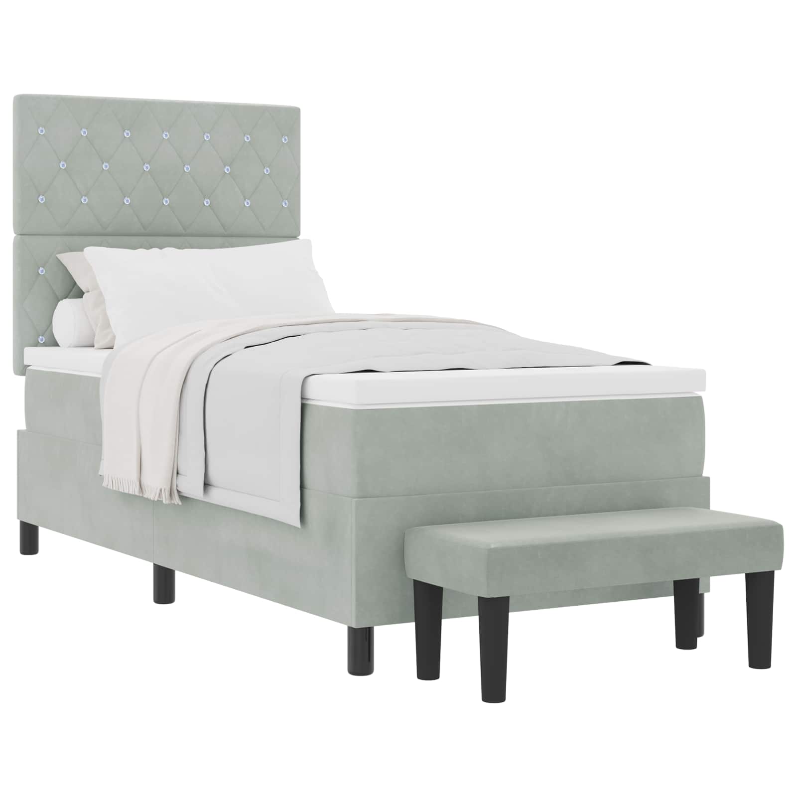 Boxspringbett mit Kopfteil Hellgrau 200 x 90 cm Samt