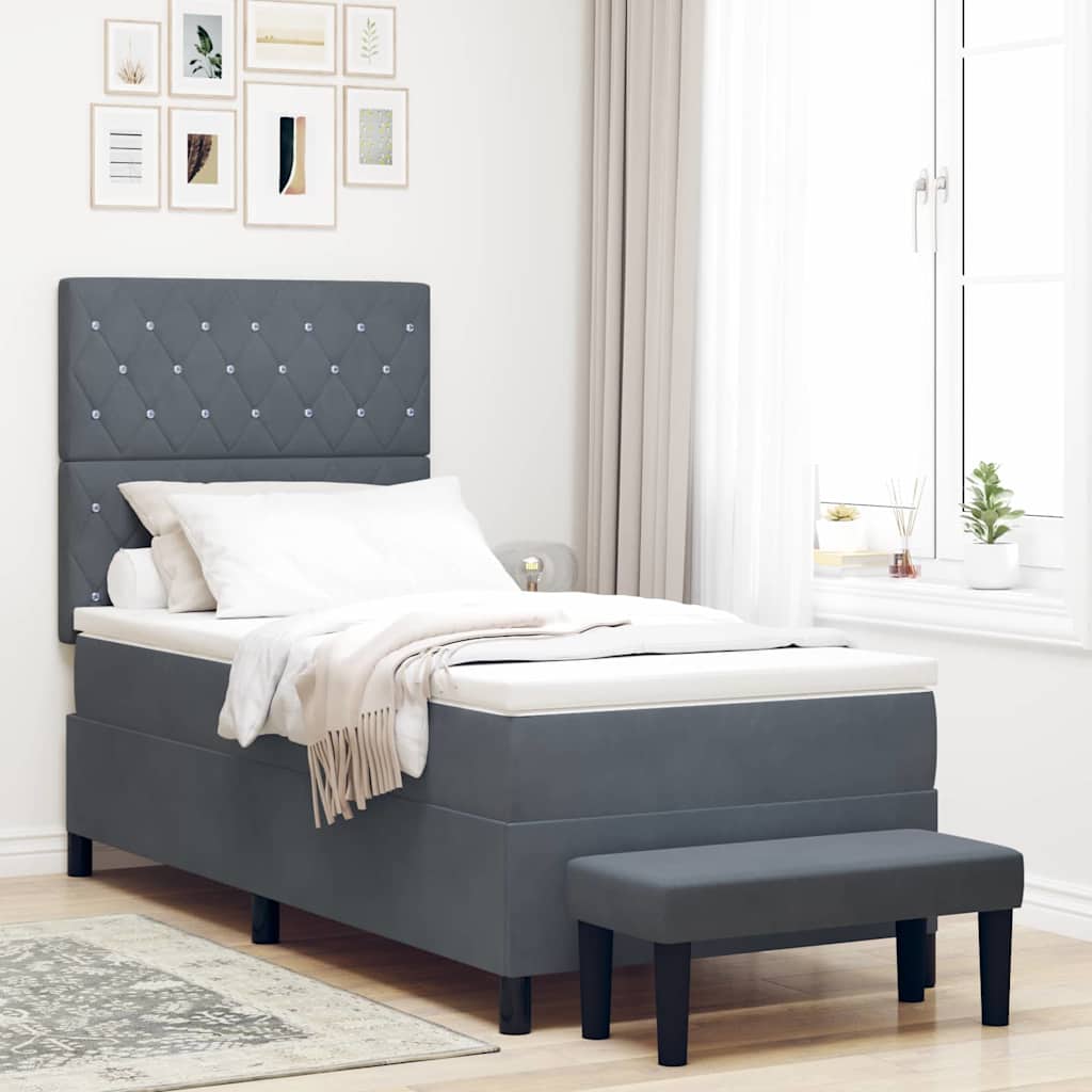 Boxspringbett mit Kopfteil Dunkelgrau 200 x 90 cm Samt