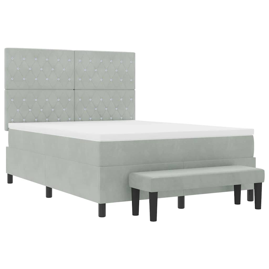 Boxspringbett mit Kissen Hellgrau 200 x 140 cm Samt