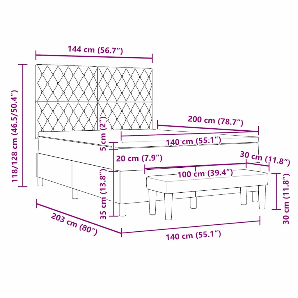 Boxspringbett mit Kissen Hellgrau 200 x 140 cm Samt