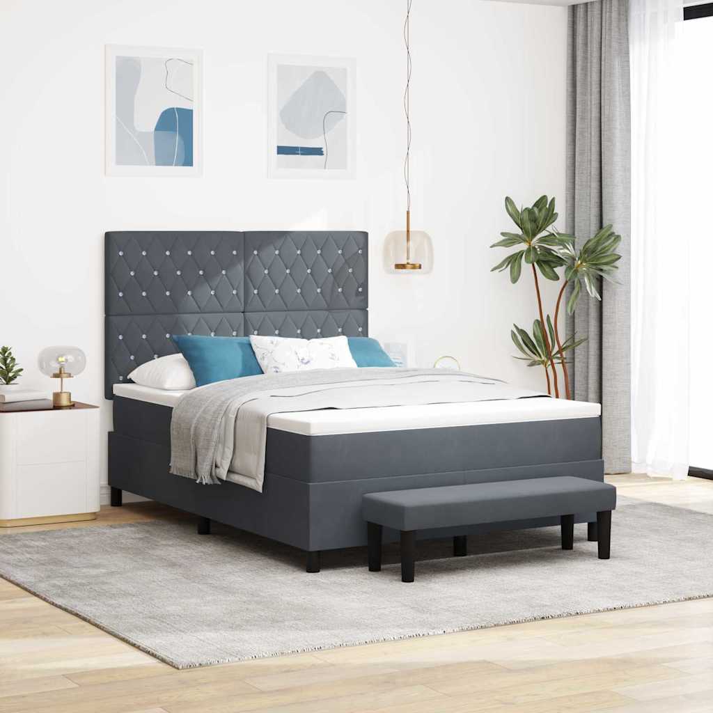 Boxspringbett mit Kopfteil Dunkelgrau 200 x 140 cm Samt