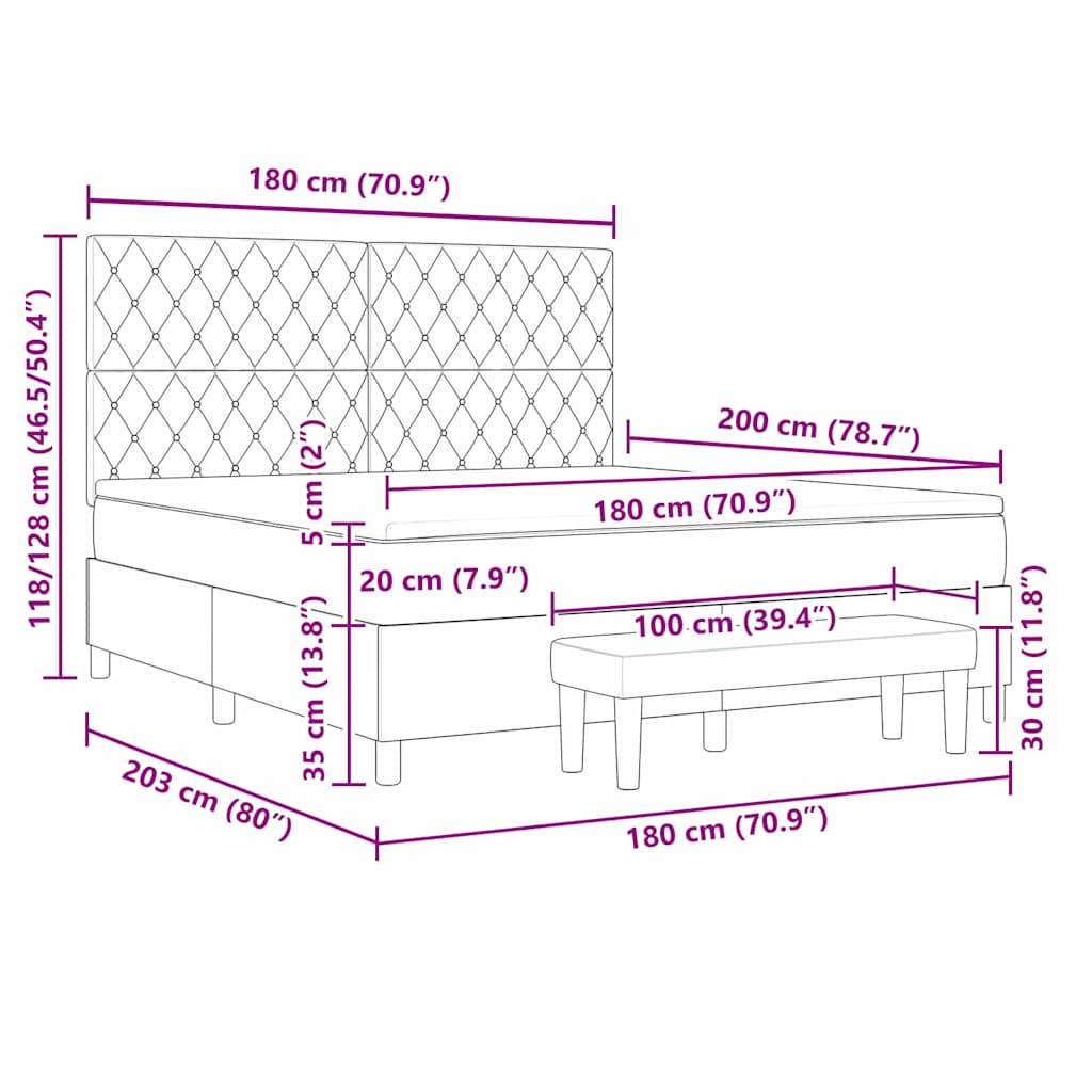 Boxspringbett mit Kopfteil Dunkelgrau 200 x 180 cm Samt