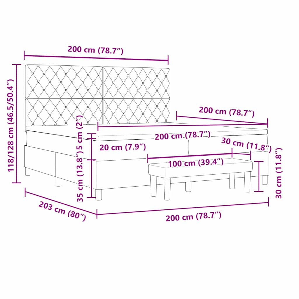 Boxspringbett mit Matratze Dunkelgrau 200 x 200 cm Samt