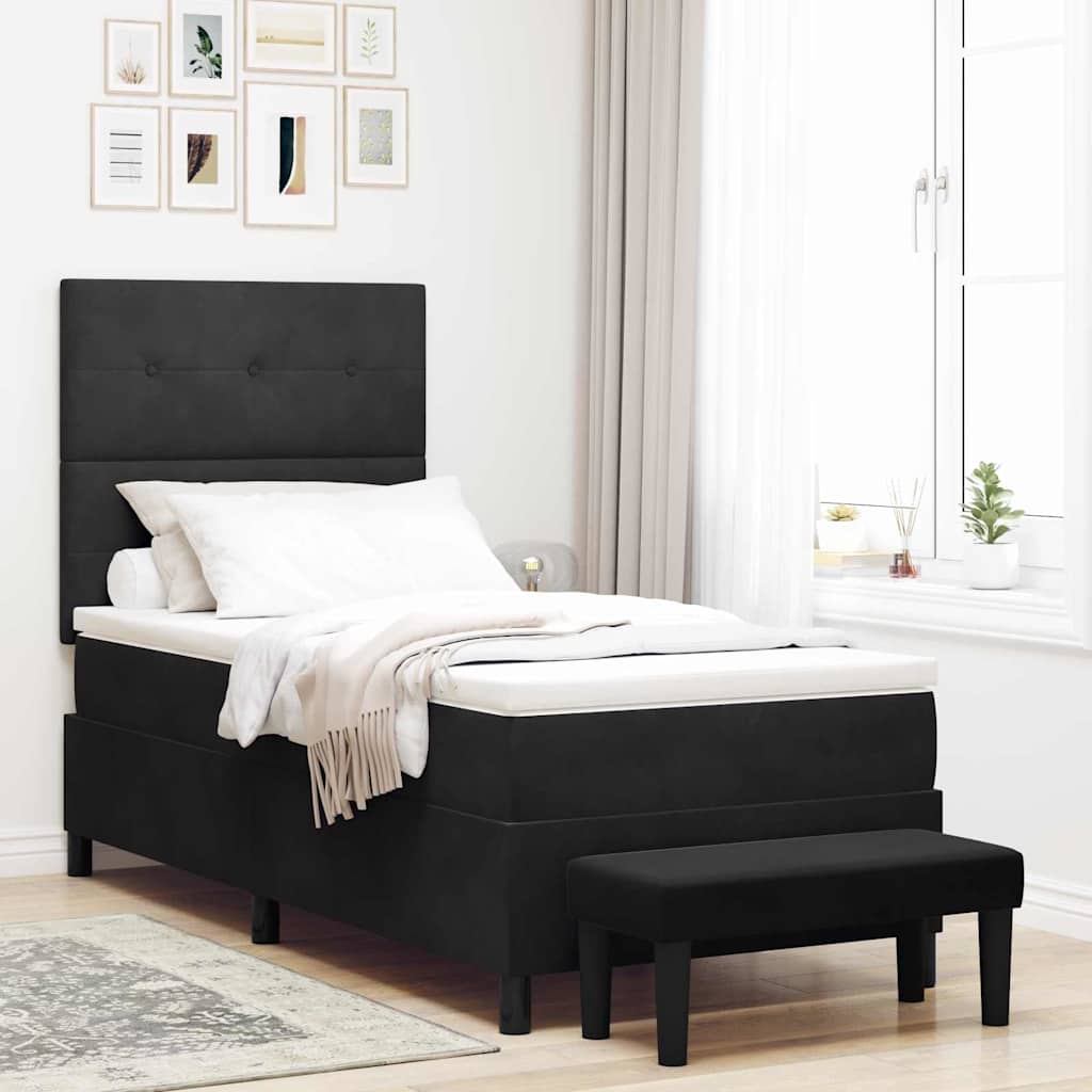 Boxspringbett mit Matratze Schwarz 90 x 190 cm Samt