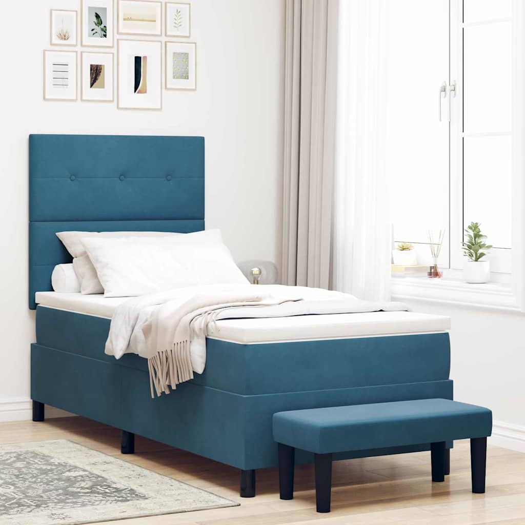 Boxspringbett mit Kopfteil Dunkelblau 190 x 90 cm Samt