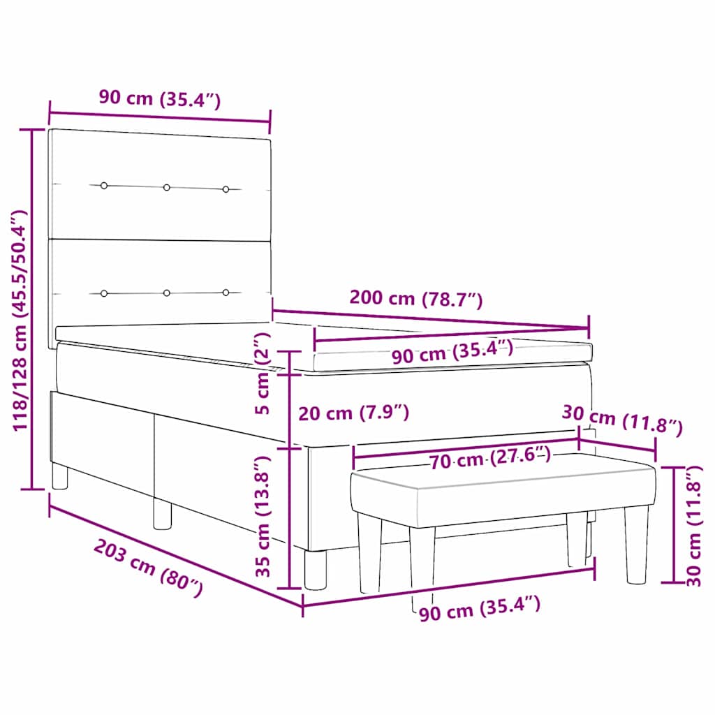 Boxspringbett mit Kopfteil Hellgrau 200 x 90 cm Samt