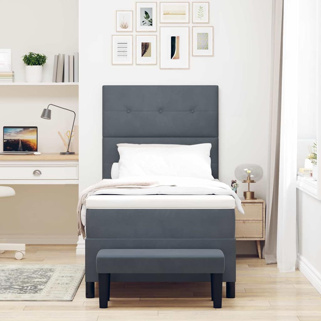Boxspringbett mit Kopfteil Dunkelgrau 90 x 200 cm Samt