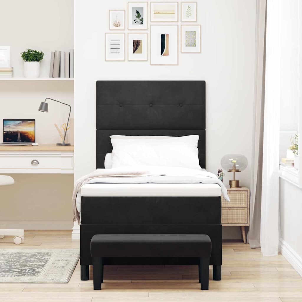 Boxspringbett mit Kissen mit Kopfteil Schwarz 200 x 90 cm Samt