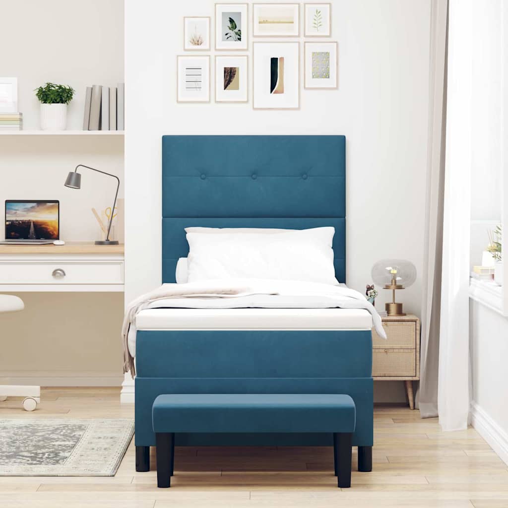 Boxspringbett mit Kopfteil Dunkelblau 200 x 90 cm Samt