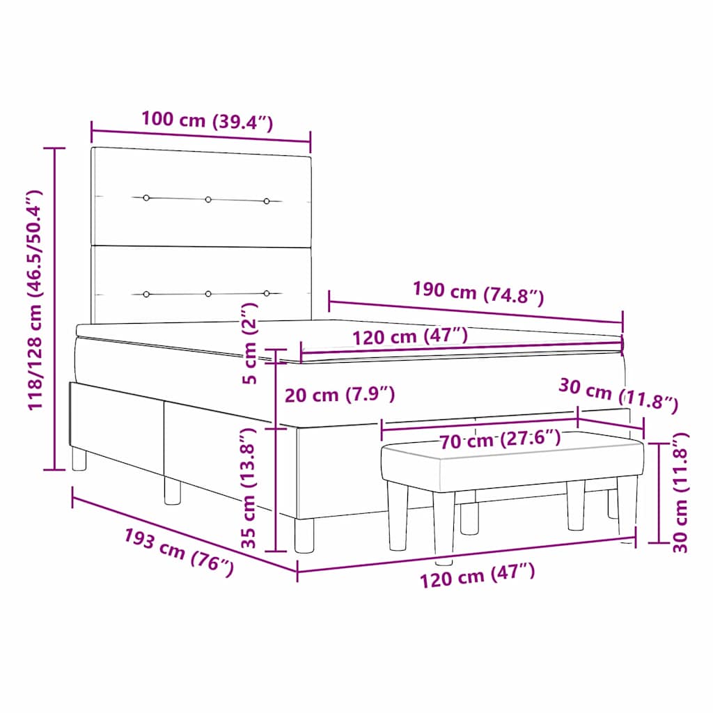 Boxspringbett mit Kopfteil Dunkelgrau 190 x 120 cm Samt