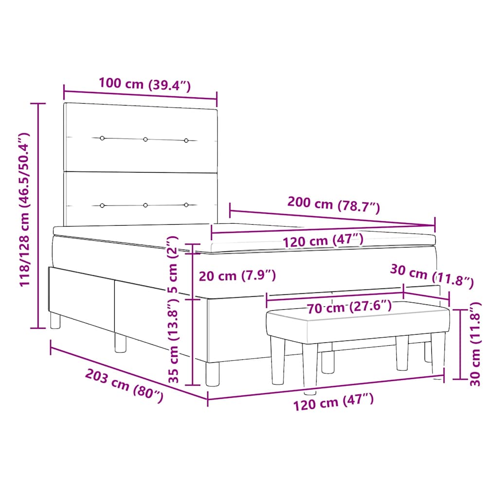 Boxspringbett mit Kopfteil Dunkelgrau 200 x 120 cm Samt