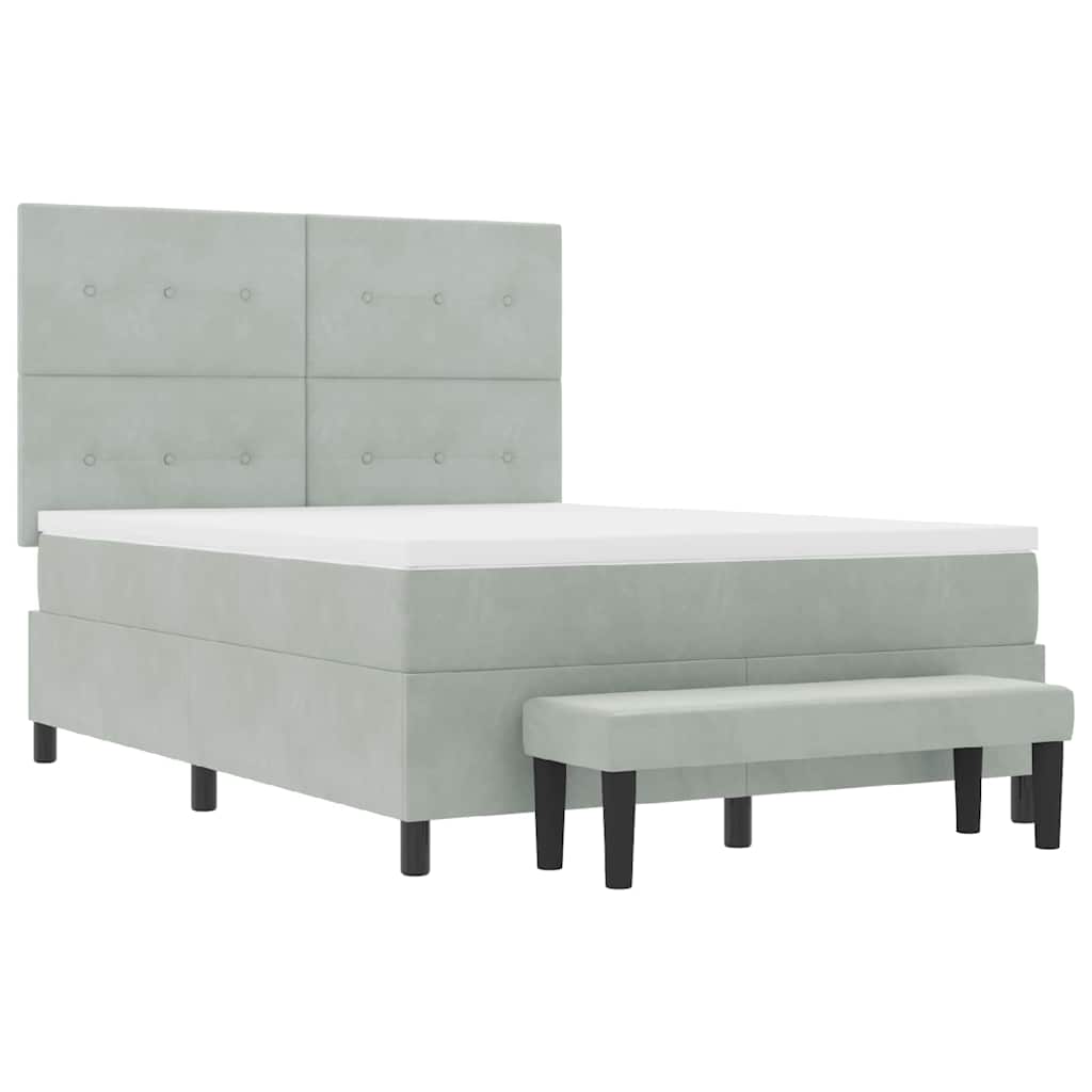Boxspringbett mit Kopfteil Hellgrau 190 x 140 cm Samt