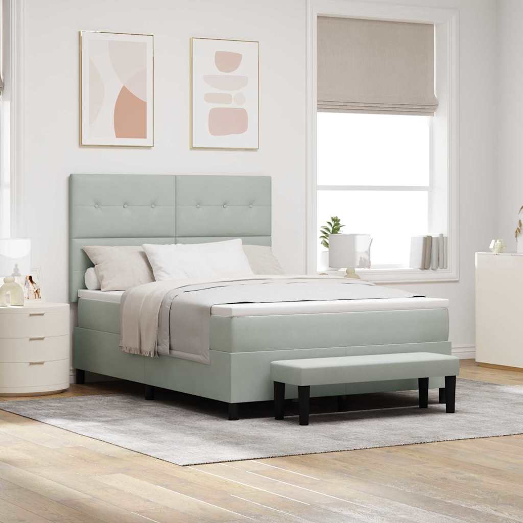 Boxspringbett mit Kopfteil Hellgrau 200 x 140 cm Samt