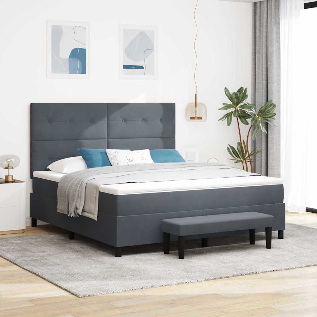 Boxspringbett mit Kopfteil Dunkelgrau 200 x 180 cm Samt