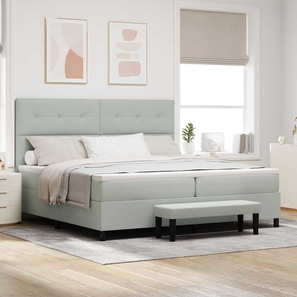 Boxspringbett mit Kopfteil Hellgrau 200 x 200 cm Samt