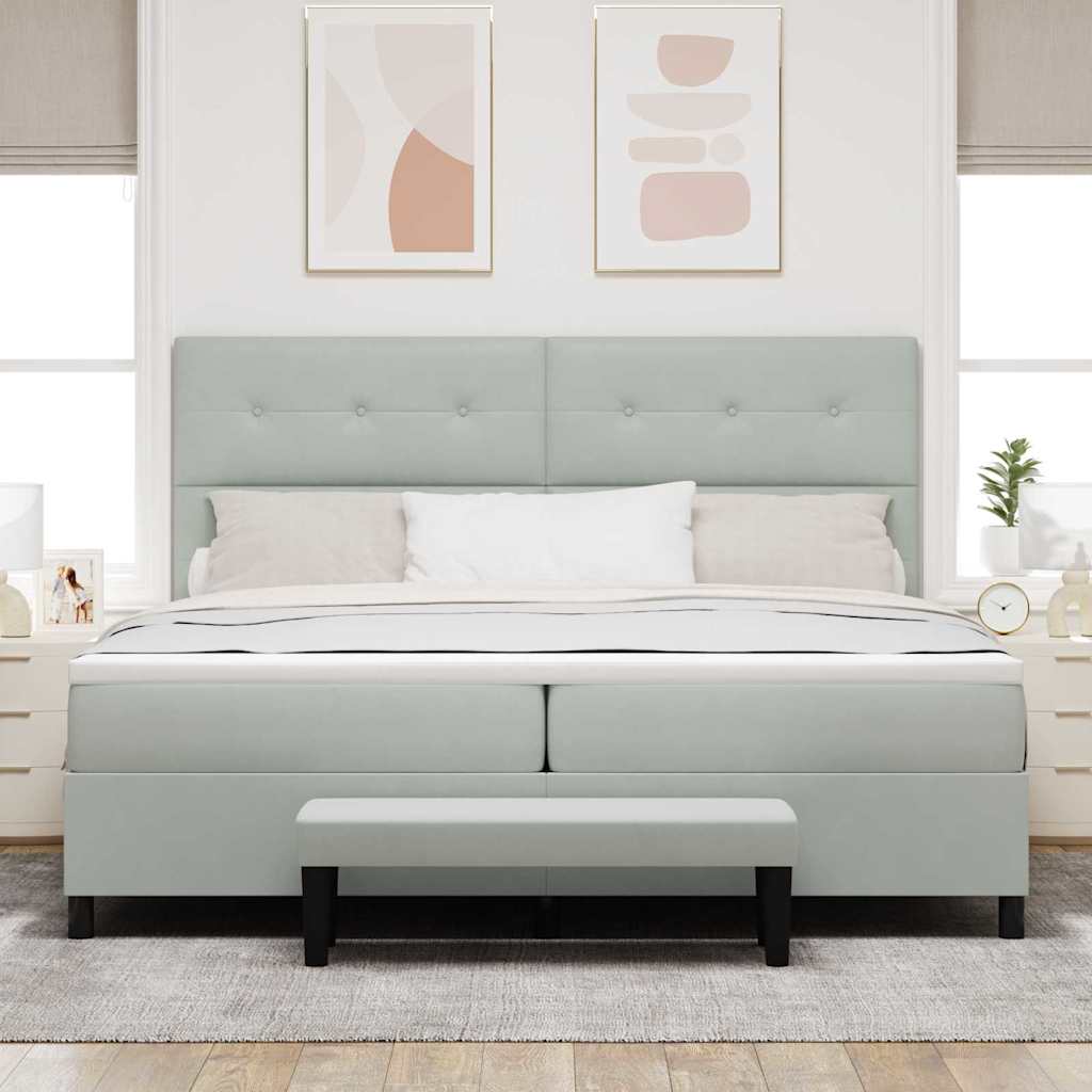 Boxspringbett mit Kopfteil Hellgrau 200 x 200 cm Samt