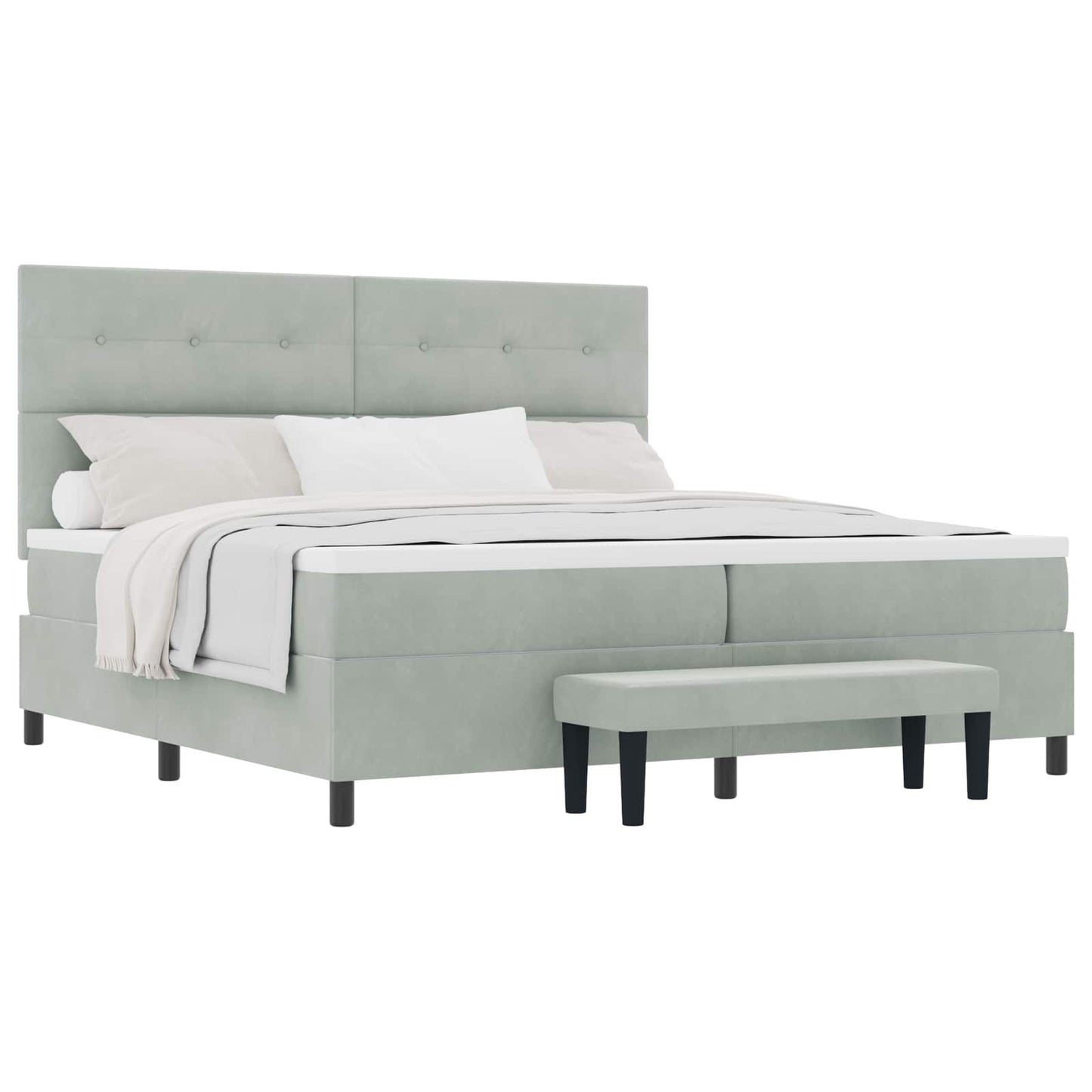 Boxspringbett mit Kopfteil Hellgrau 200 x 200 cm Samt