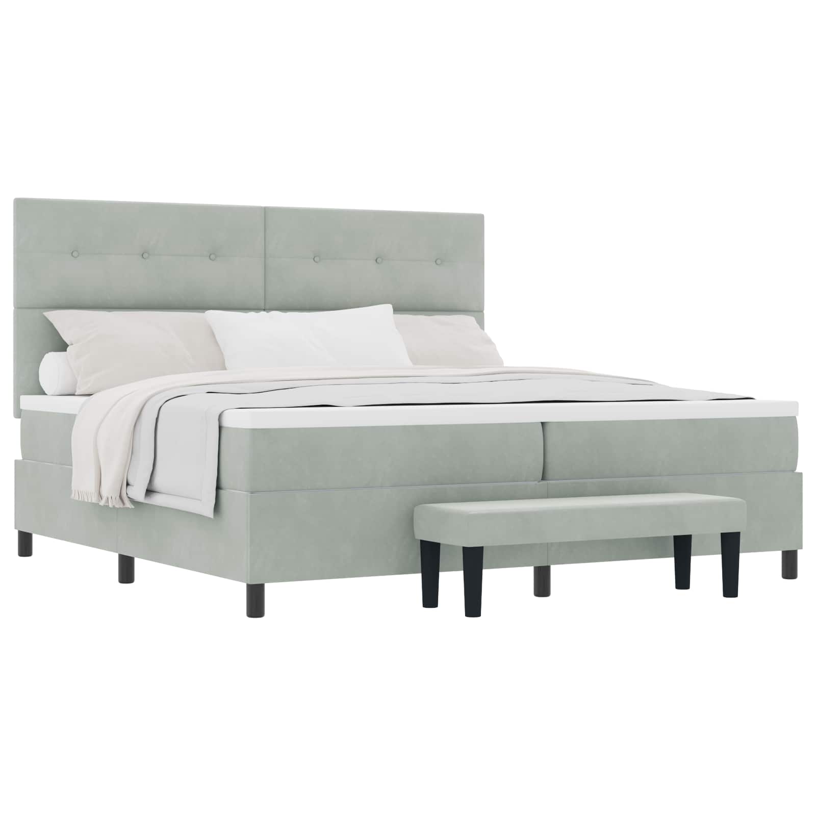 Boxspringbett mit Kopfteil Hellgrau 200 x 200 cm Samt