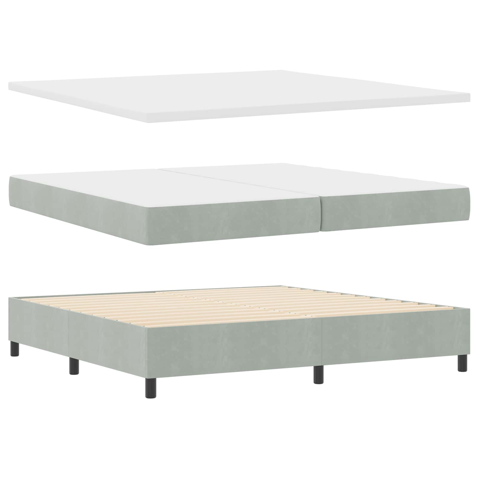 Boxspringbett mit Kopfteil Hellgrau 200 x 200 cm Samt