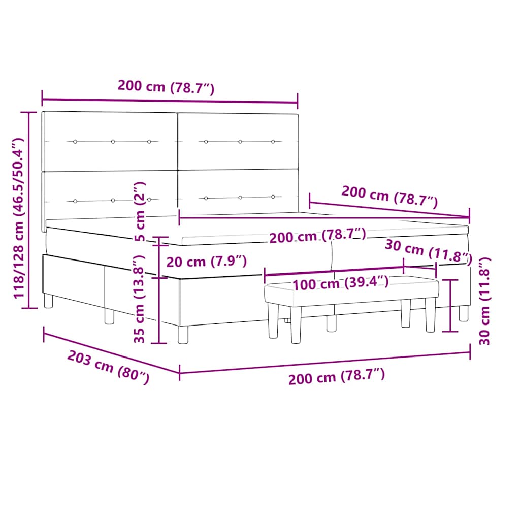 Boxspringbett mit Kopfteil Hellgrau 200 x 200 cm Samt