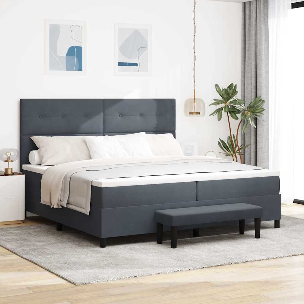 Boxspringbett mit Kopfteil Dunkelgrau 200 x 200 cm Samt