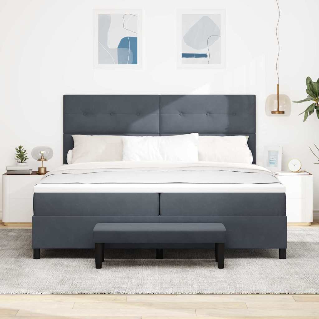 Boxspringbett mit Kopfteil Dunkelgrau 200 x 200 cm Samt