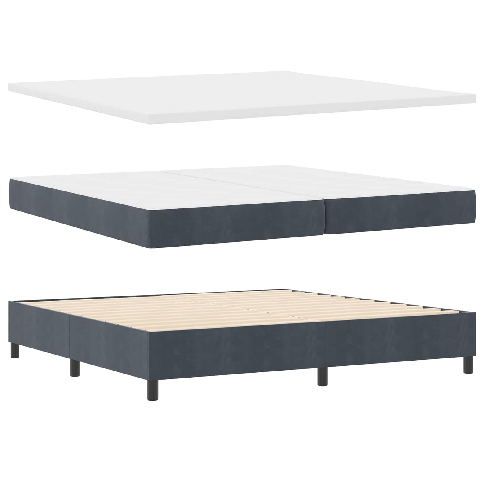 Boxspringbett mit Kopfteil Dunkelgrau 200 x 200 cm Samt