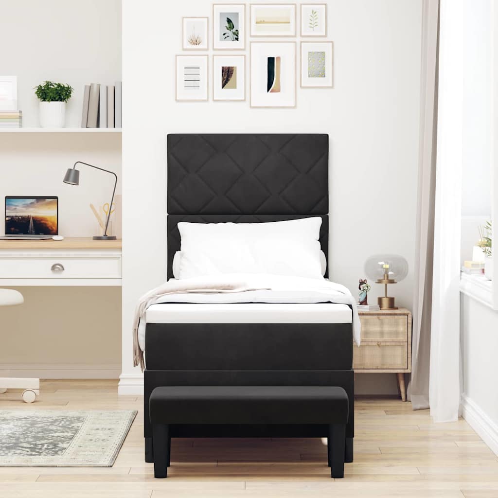 Boxspringbett mit Matratze Schwarz 80 x 200 cm Samt