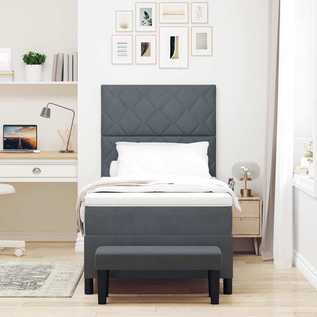 Boxspringbett mit Kopfteil Dunkelgrau 190 x 90 cm Samt