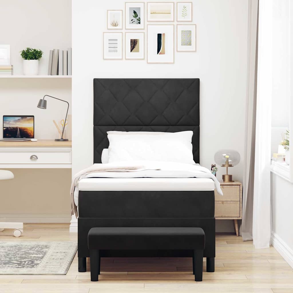 Boxspringbett mit Matratze Schwarz 90 x 190 cm Samt
