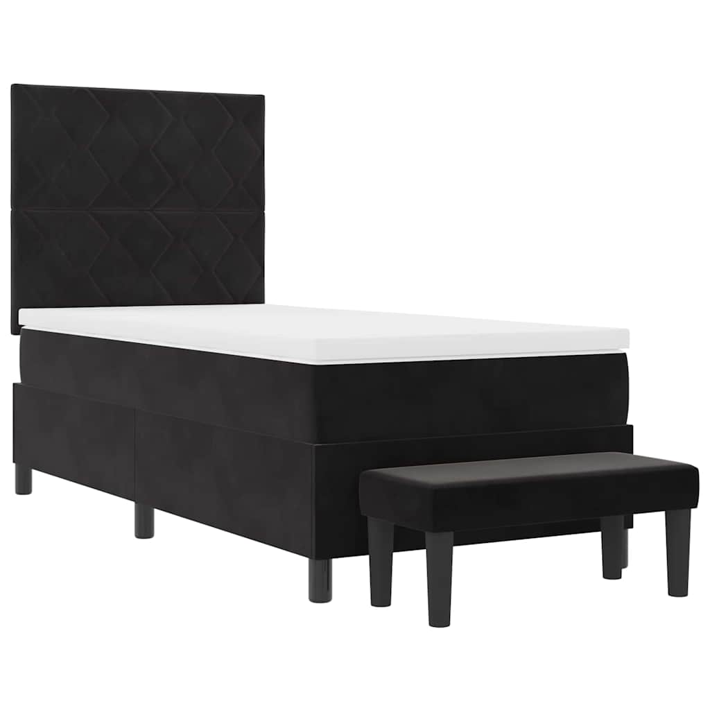 Boxspringbett mit Matratze Schwarz 90 x 190 cm Samt