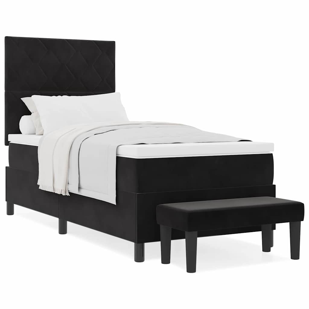 Boxspringbett mit Matratze Schwarz 90 x 190 cm Samt