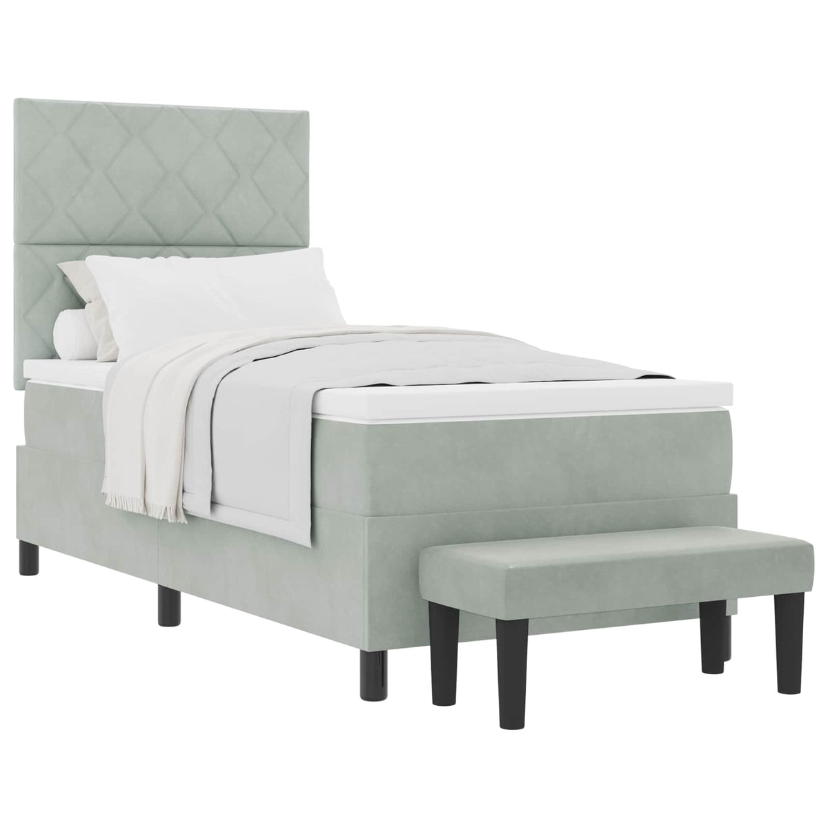 Boxspringbett mit Kopfteil Hellgrau 200 x 90 cm Samt