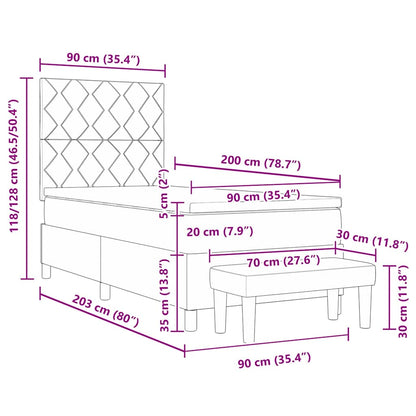 Boxspringbett mit Kopfteil Hellgrau 200 x 90 cm Samt