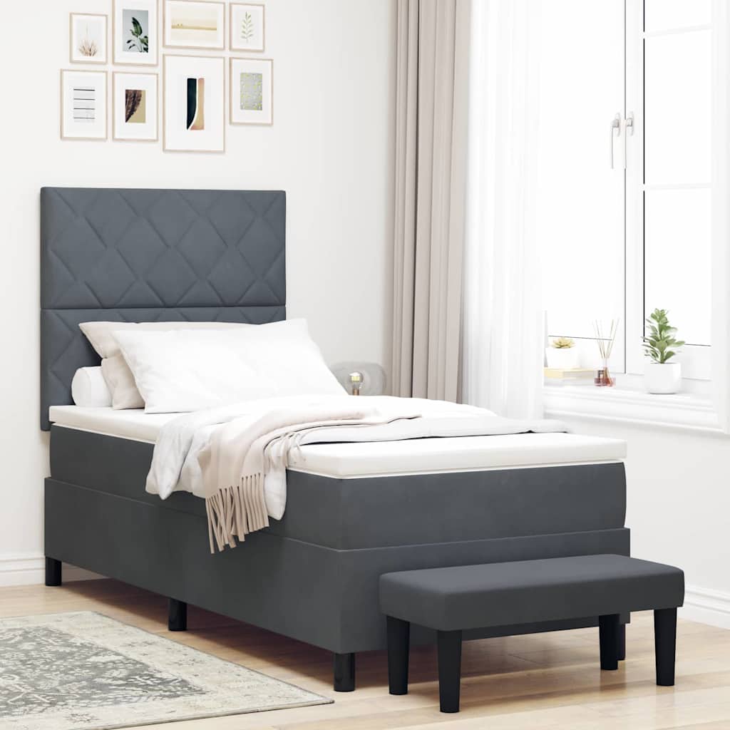 Boxspringbett mit Kopfteil Dunkelgrau 200 x 90 cm Samt
