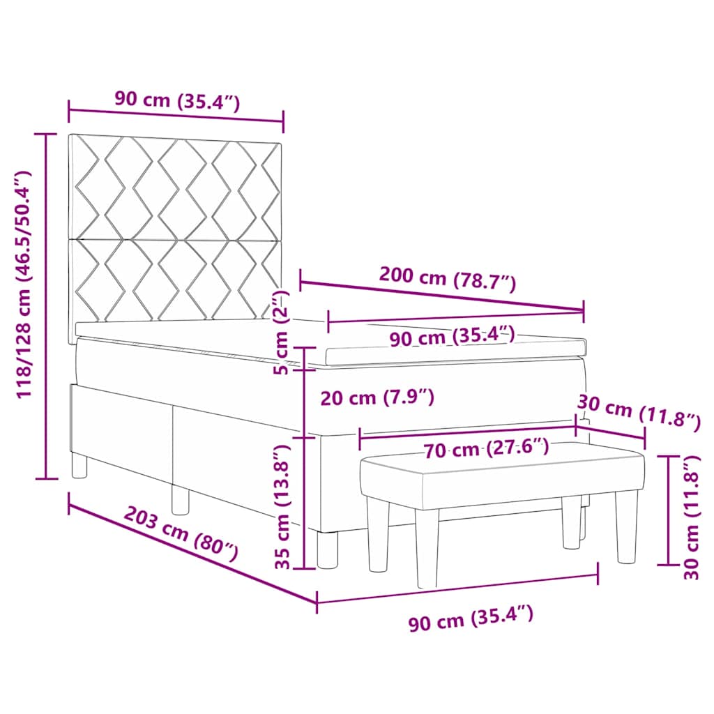 Boxspringbett mit Kopfteil Dunkelgrau 200 x 90 cm Samt
