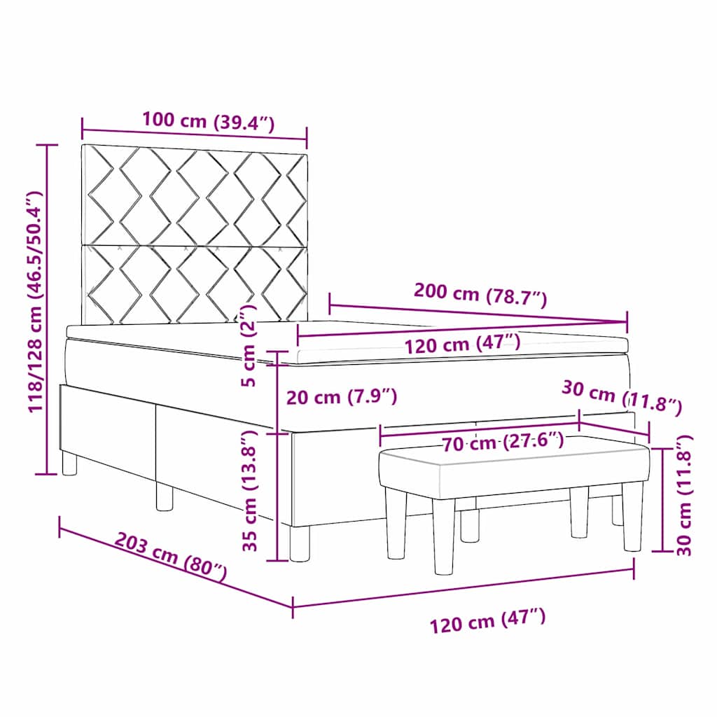 Boxspringbett mit Kissen Hellgrau 200 x 120 cm Samt