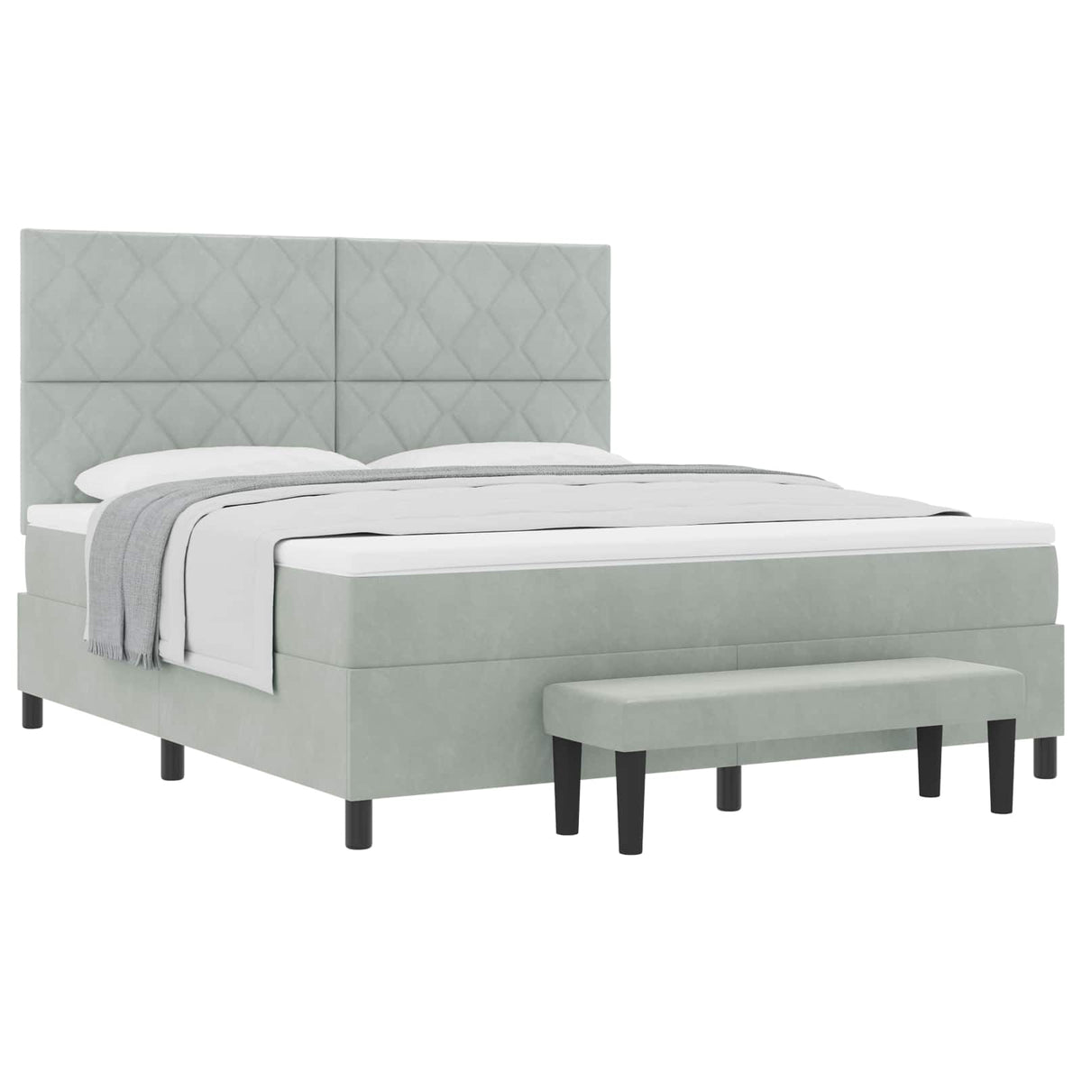 Boxspringbett mit Kopfteil Hellgrau 200 x 180 cm Samt
