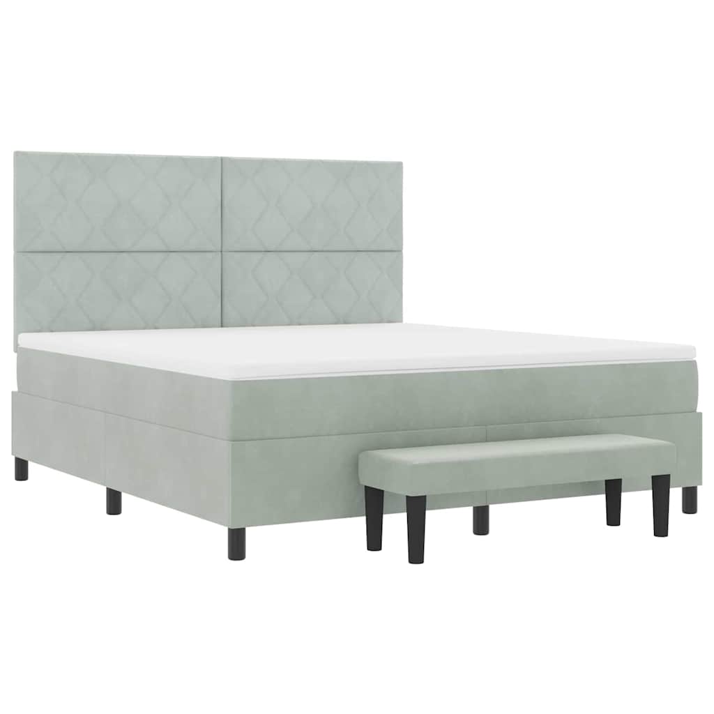 Boxspringbett mit Kopfteil Hellgrau 200 x 180 cm Samt