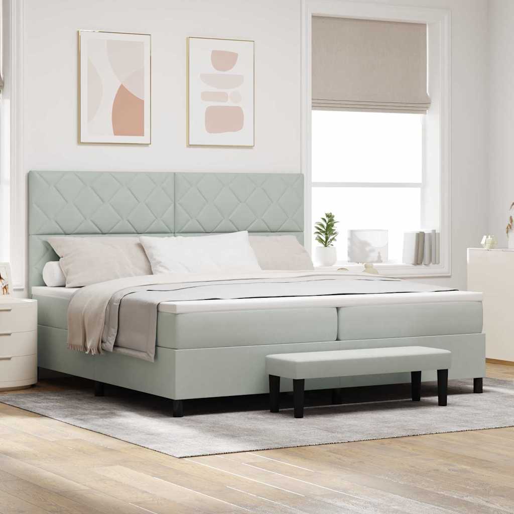 Boxspringbett mit Kopfteil Hellgrau 200 x 200 cm Samt