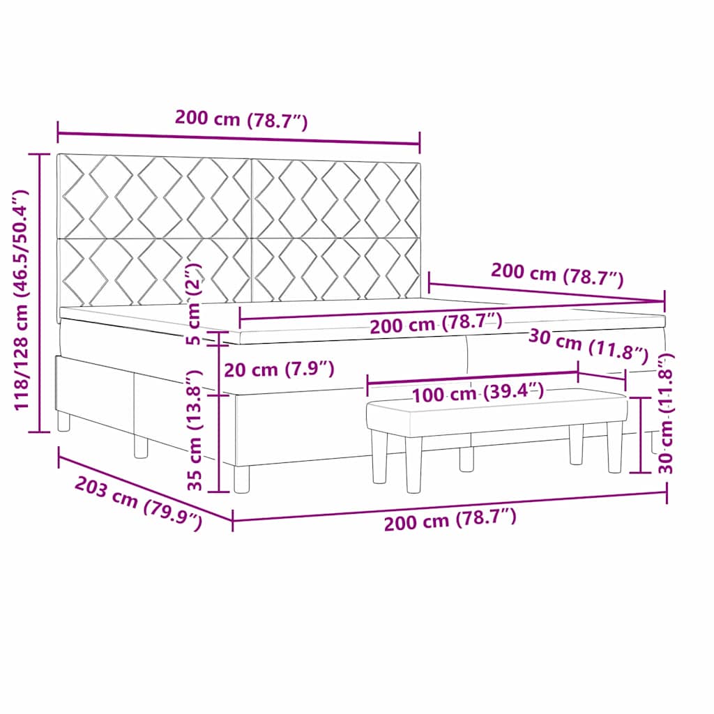 Boxspringbett mit Kopfteil Hellgrau 200 x 200 cm Samt