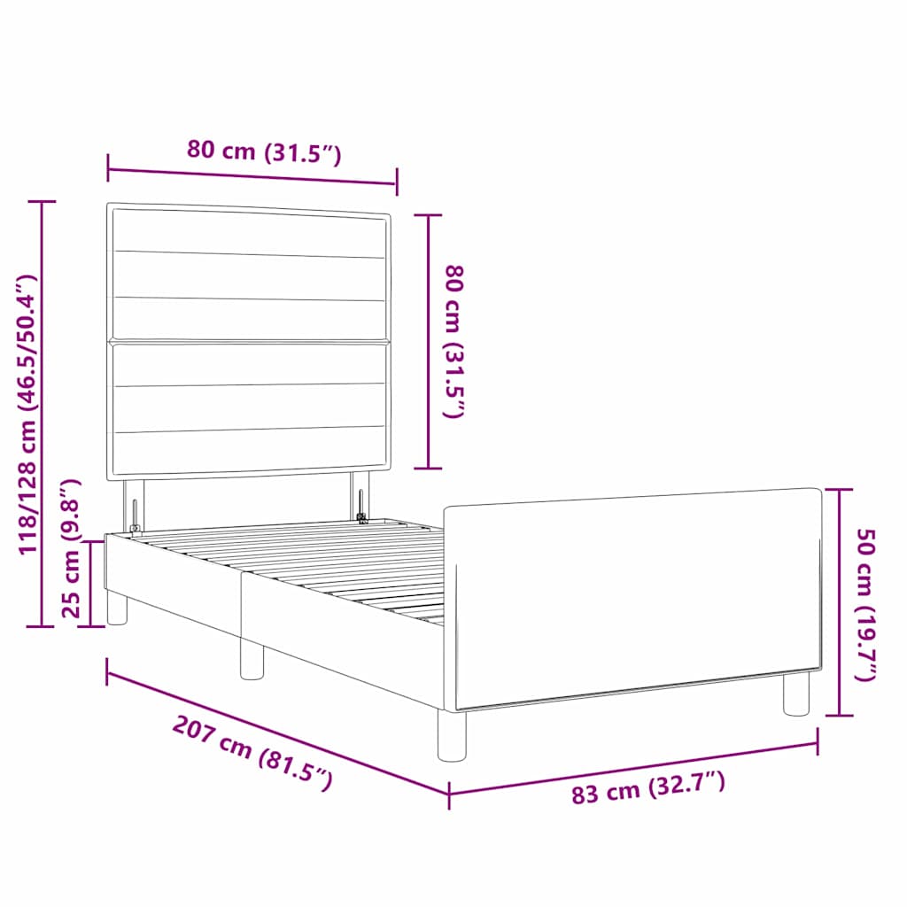 Bettgestell mit Kopfteil Hellgrau 80 x 200 cm Stoff