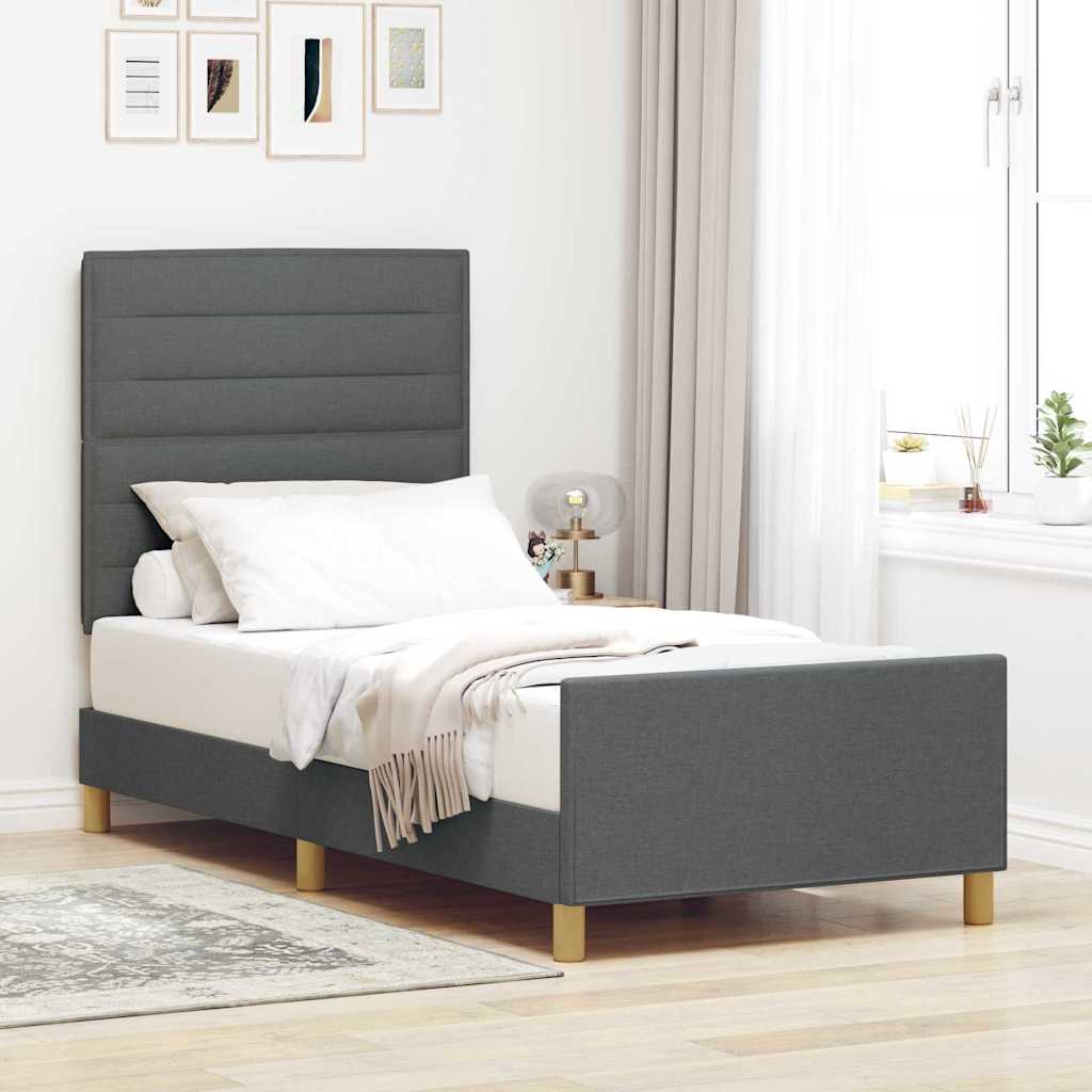 Bettgestell mit Kopfteil Dunkelgrau 80 x 200 cm Stoff