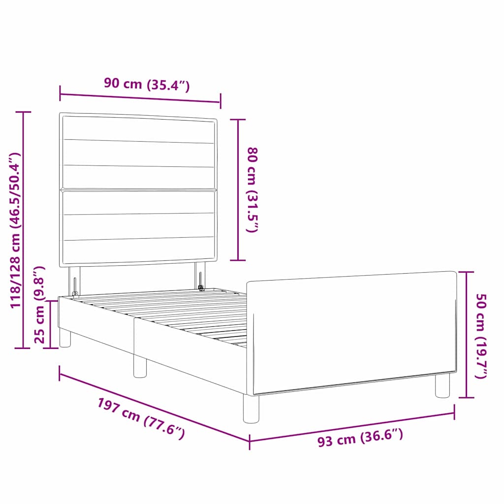 Bettgestell mit Kopfteil Dunkelgrau 90 x 190 cm Stoff