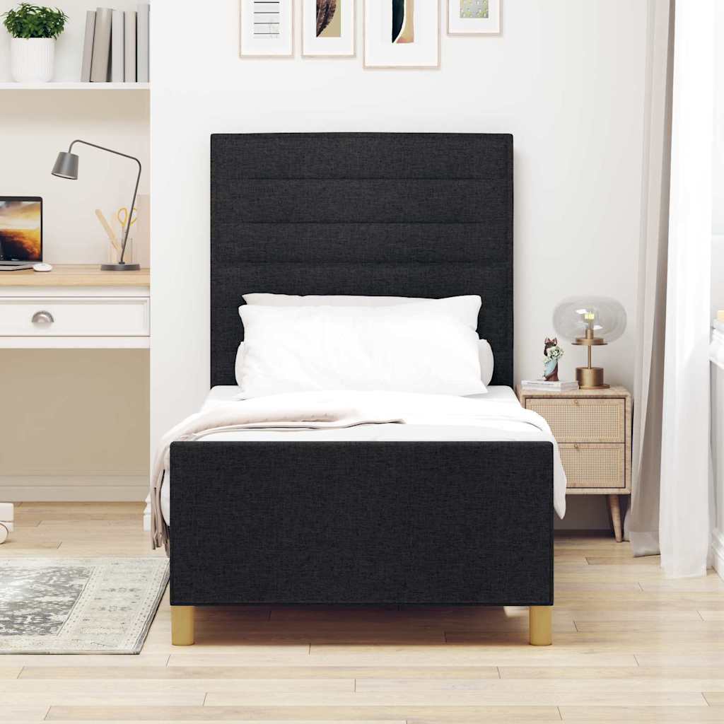 Bettgestell mit Kopfteil Schwarz 90 x 200 cm Stoff